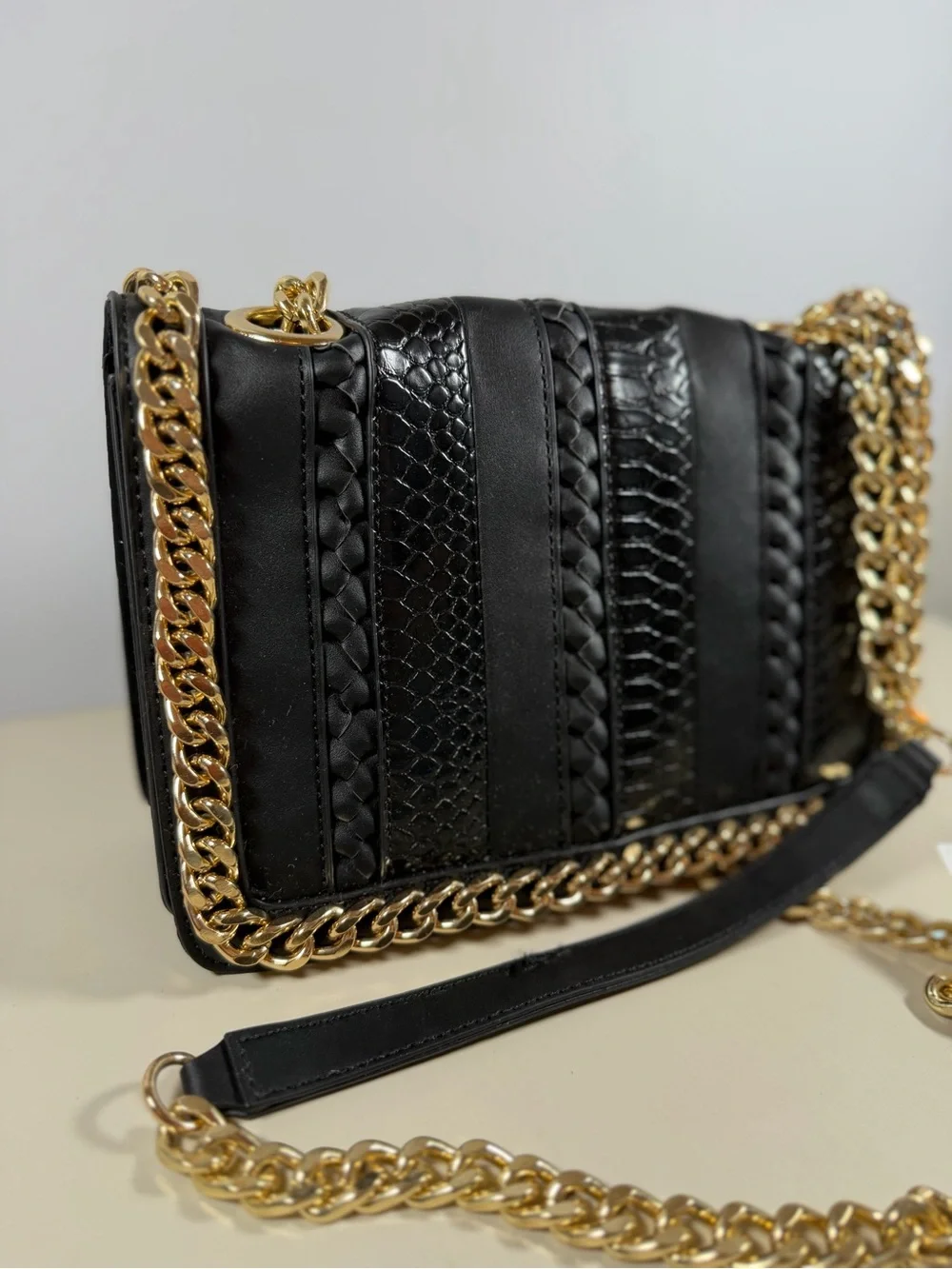 ALDO Black Shoulder Bag with Gold Chain Strap